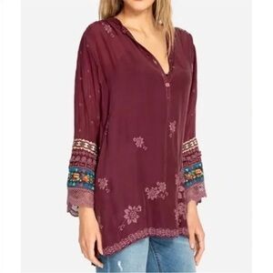 Johnny Was Fayan Patchwork-Sleeve Georgette Tunic Embroidered Size: S